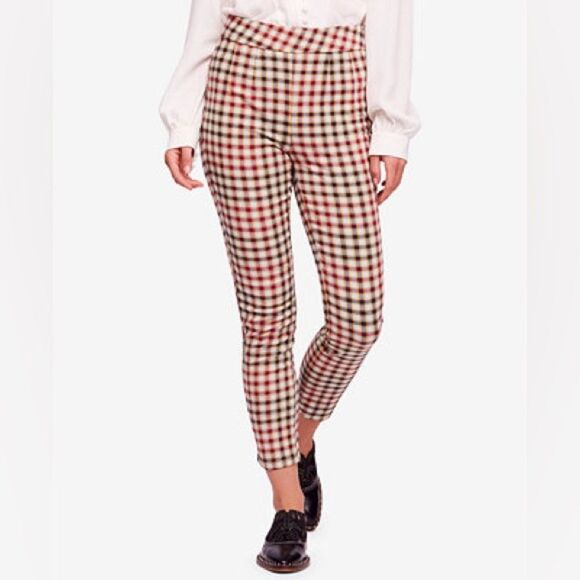 Free People Pants - Free People Ella Kick Skinny Plaid Pull On Side Zip Pants Sz 28 Preppy Clueless